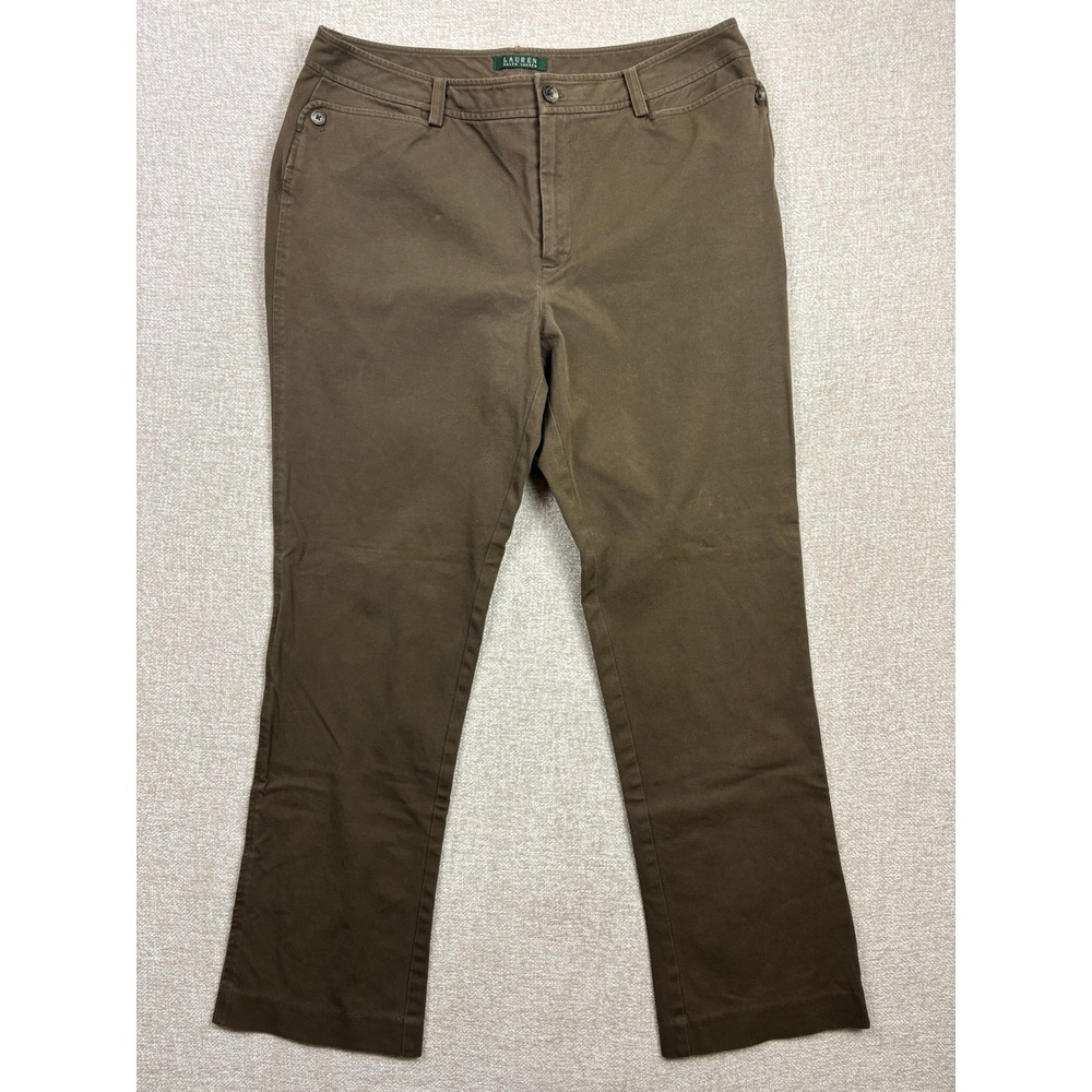 Lauren Ralph Lauren Womens Brown Cotton Stretch Chino Straight Leg Pants Size 14